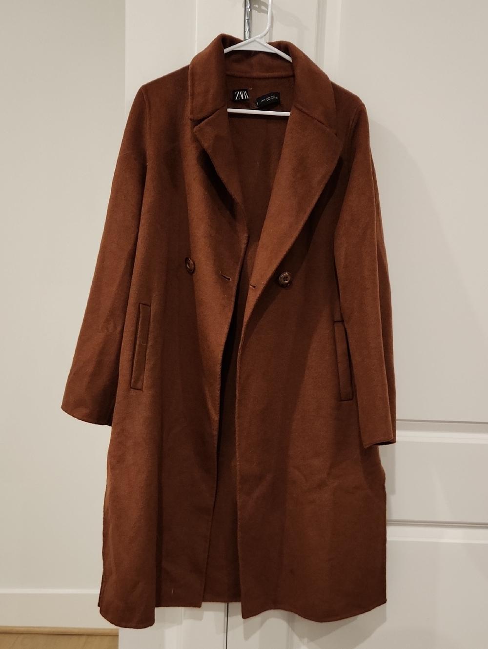 NWOT Zara Chocolate Brown Double-Breasted Wool Coat
